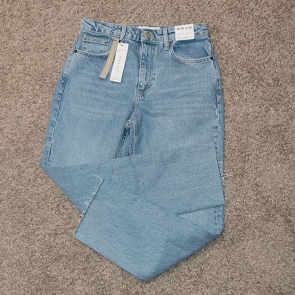 Topshop High Waist Raw Hem Straight Leg Crop Jeans Bleach Wash US 6 W 28 New - Picture 5 of 7
